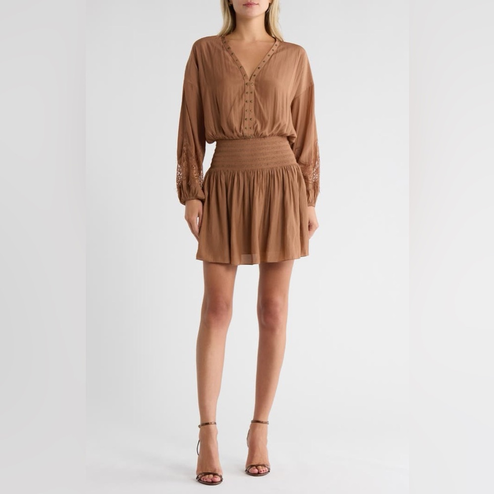 Ramy Brook Vaira studded long sleeve  mini dress